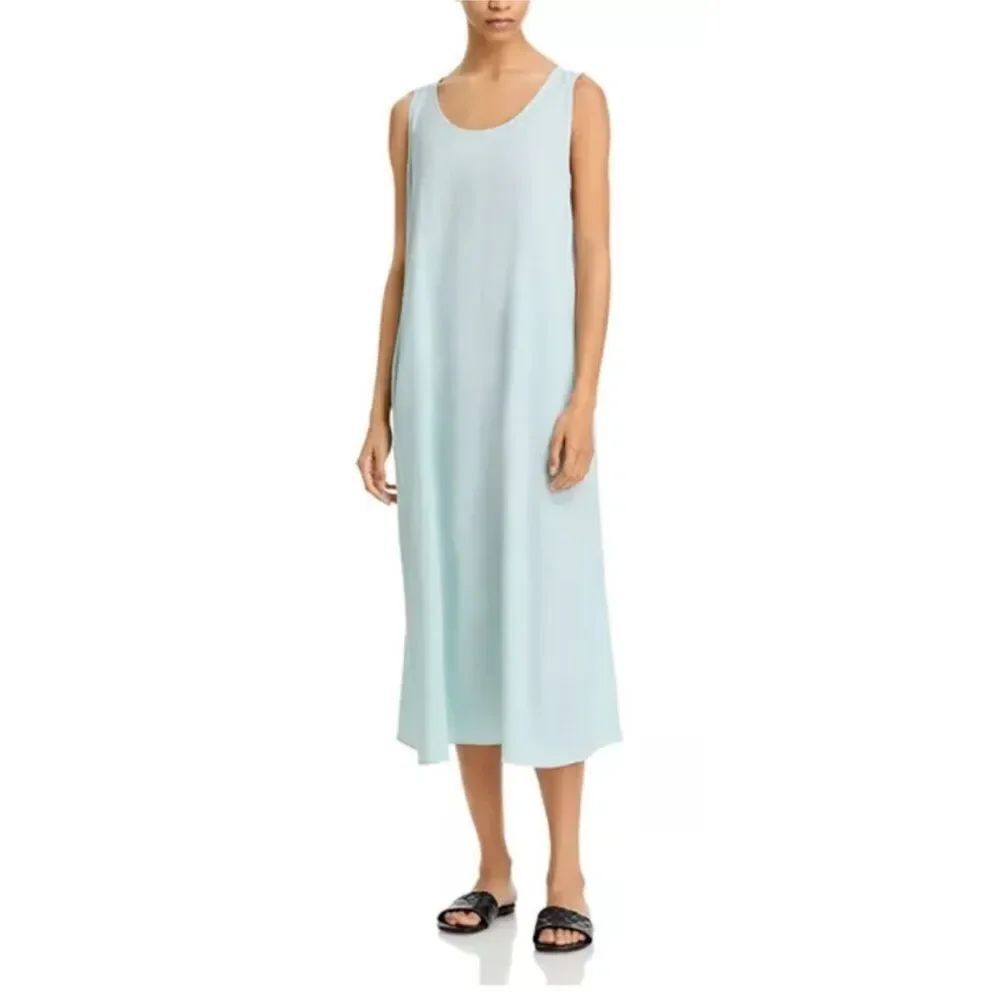 Eileen Fisher 100% silk crepe maxi dress with ties on the side XS $398